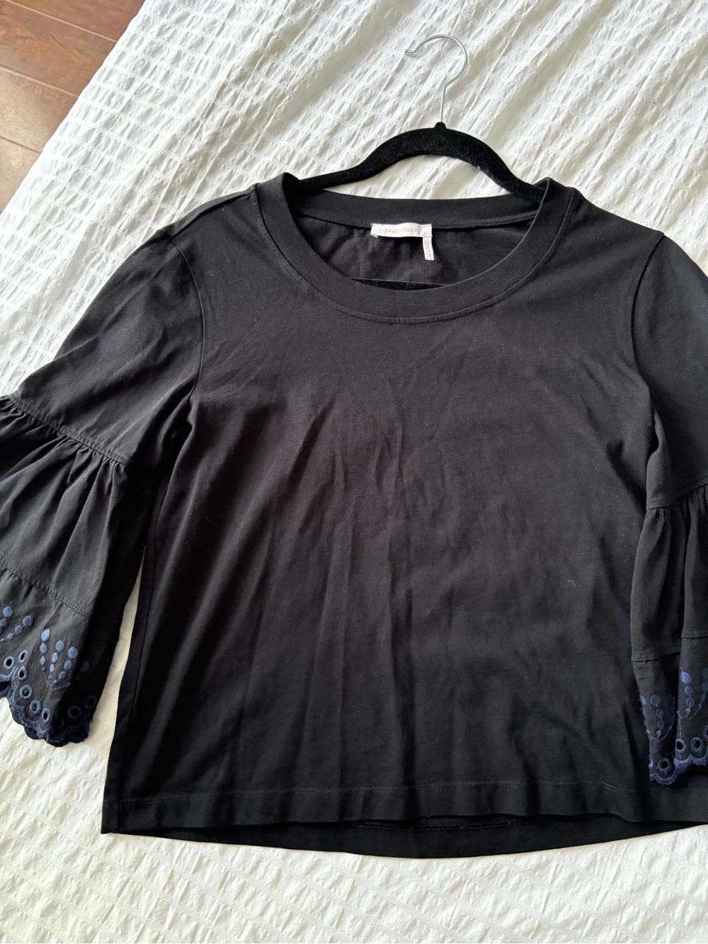 See By Chloe Black  Embroidered Sleeve Women's Top